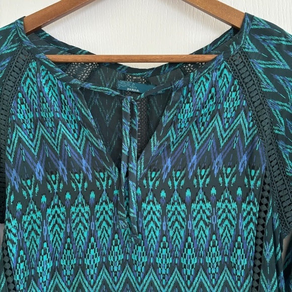 Prana Tacana Ikat Blouse XS Green Blue - Picture 3 of 8